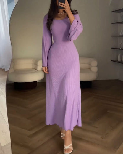 Lavender Ribbed Knit  Sleeve Maxi Dress