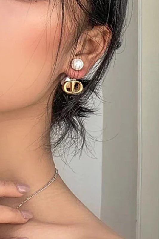 Vintage Double D Shape Pearl Earrings