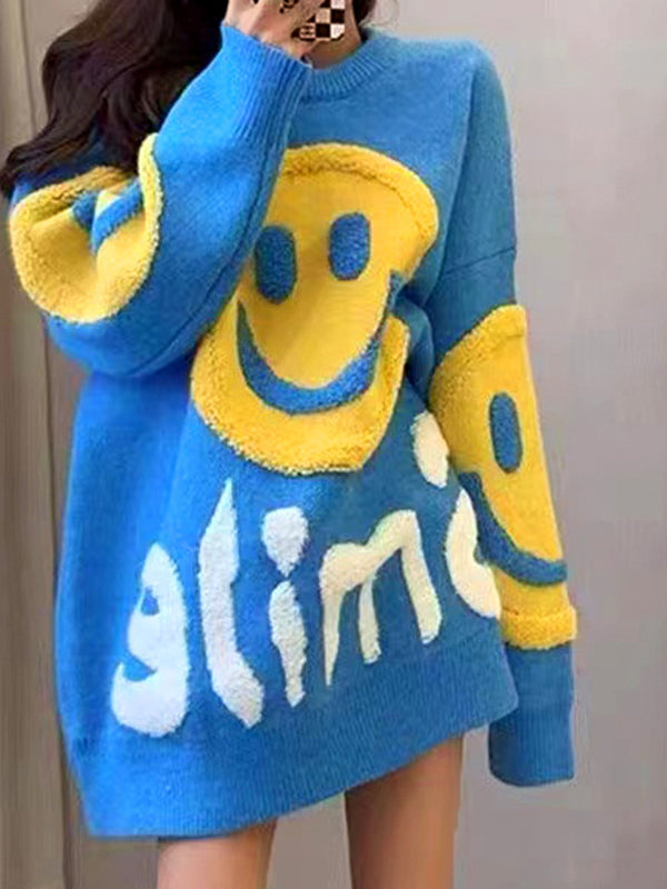 Smile Print Thicken Loose Sweater