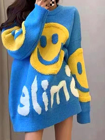 Smile Print Thicken Loose Sweater