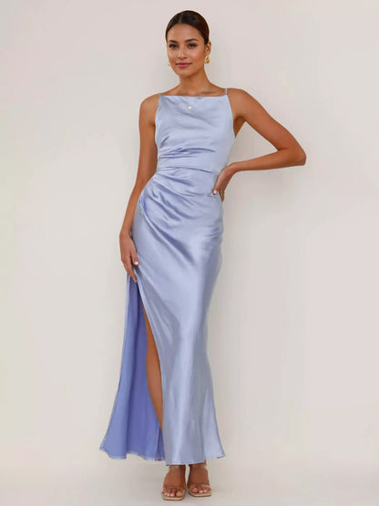 Soft Pink Maxi Slit Dress Open Back Party Slip Dress For Women 2026