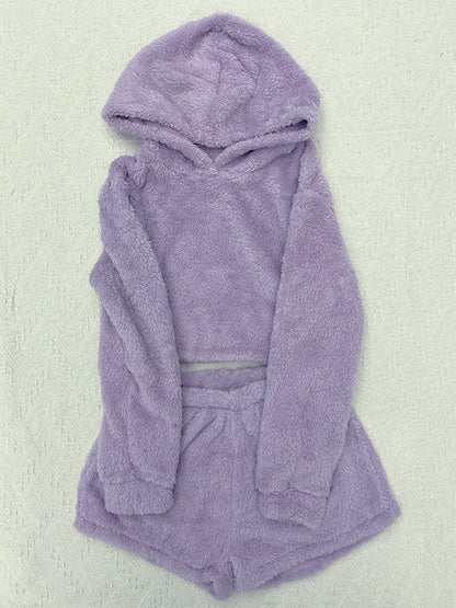 Teddy Solid Crop Top & Shorts Lounge Set