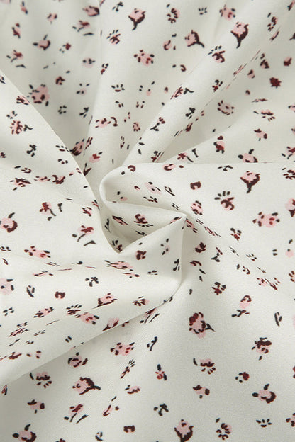 Vintage Floral Tie Buttoned Puff Sleeve Blouse