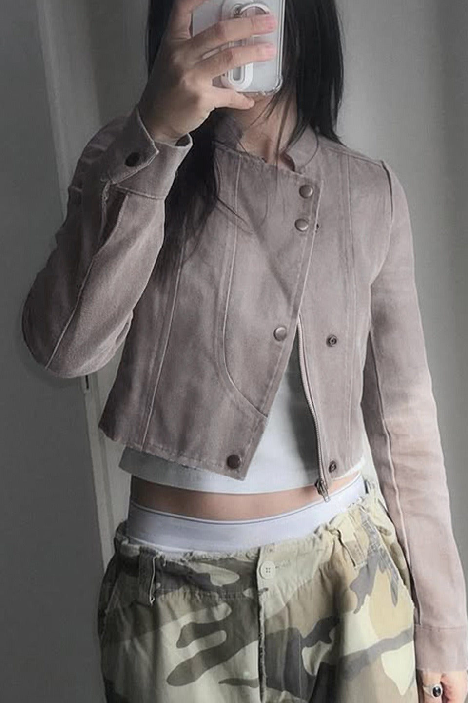 Edgy Cropped Suede Biker Jacket
