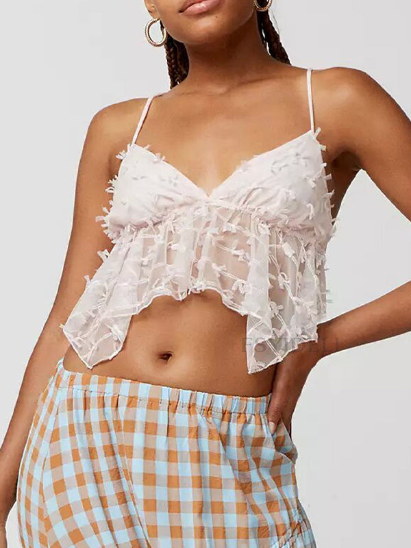 Solid Three-dimensional Decor V Neck Cami Top