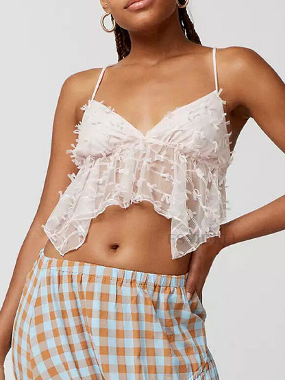 Solid Three-dimensional Decor V Neck Cami Top