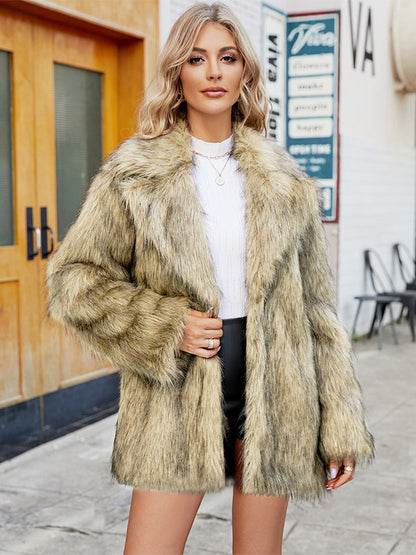 Faux Fur Jacket Notched Lapel Long Sleeves Eco-friendly Winter Coat For Women 2026