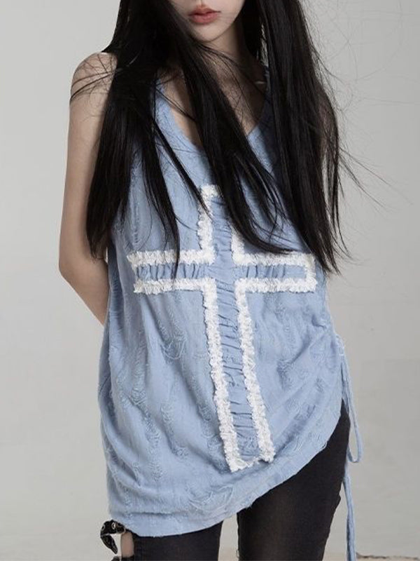 Tattered Cross Embellished Loose Cami Top