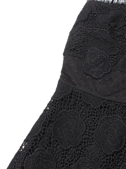 Floral Lace Spaghetti Strap 3D Floral Applique Tiered Ruffle Hem Maxi Dress