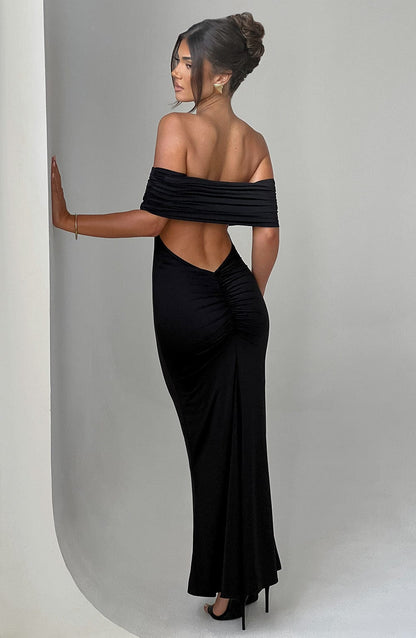 Off Shoulder Ruched Band Bodycon Column Maxi Gown