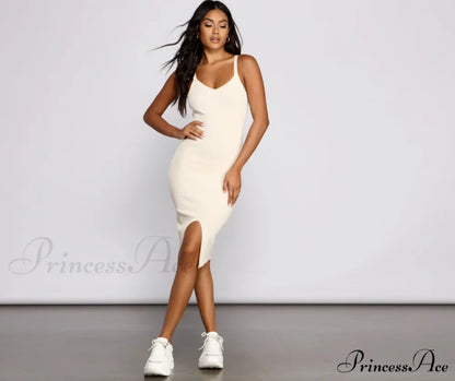Better In Basics Charming Ribbed Knit Sweater Dress