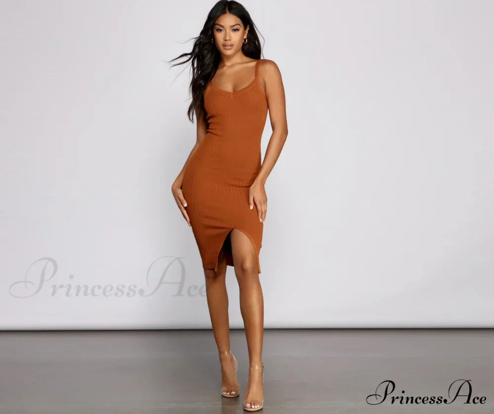 Better In Basics Charming Ribbed Knit Sweater Dress