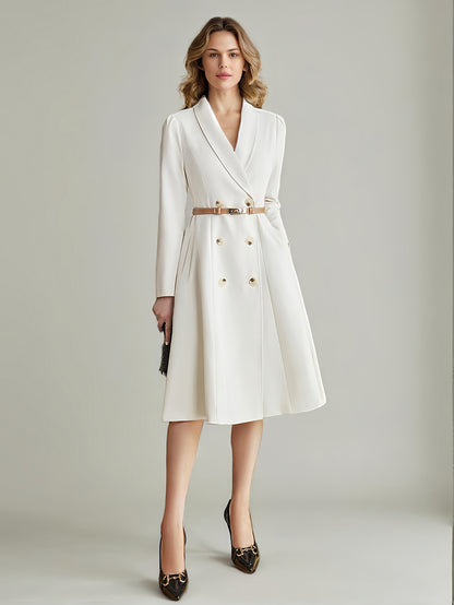 Blazer Dresses Lapel Belted Long Sleeves Knee-Length Business Casual Dress