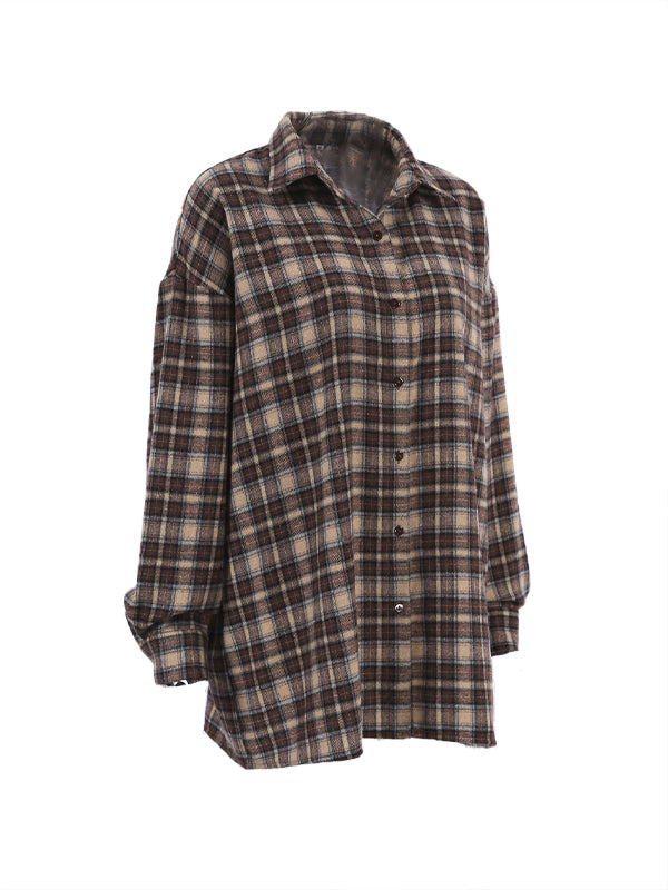 Vintage Plaid Print Long Sleeve Blouse