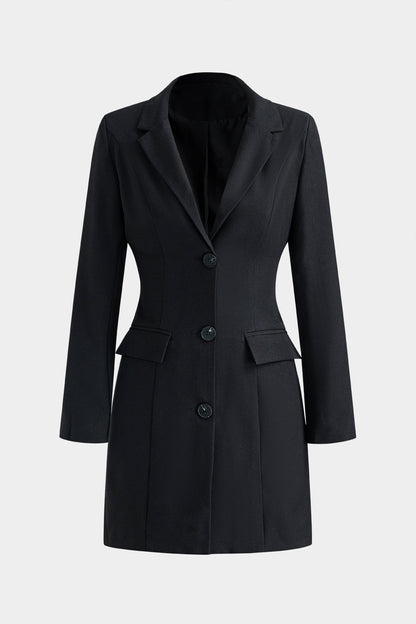 Button V-Neck Pocket Long Sleeve Mini Dress