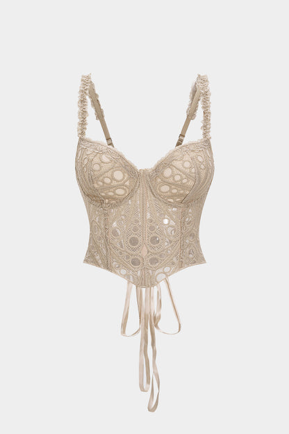 Lace Trim Bustier Corset Tie-Back Cami Top