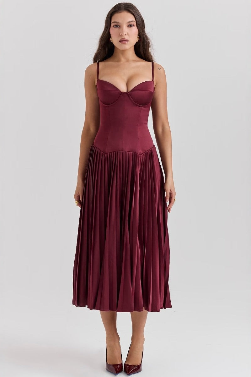 Sleeveless Pleated Bodycon Silk Dress