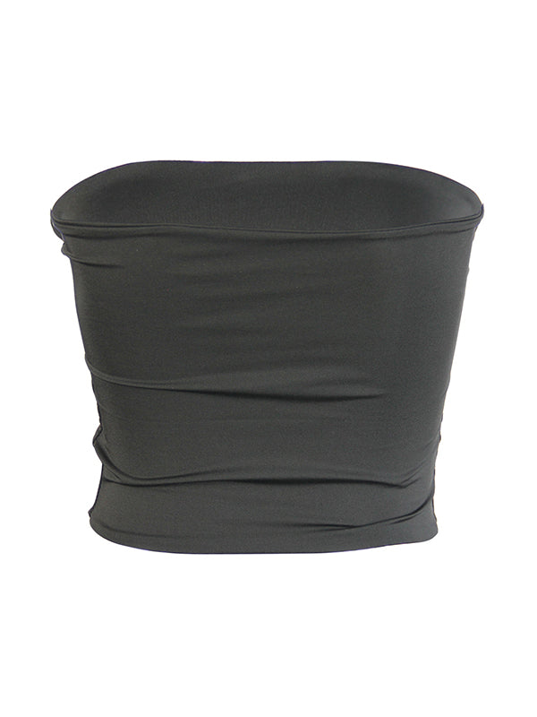 Plain Short Style Navel Exposed Bandeau Top
