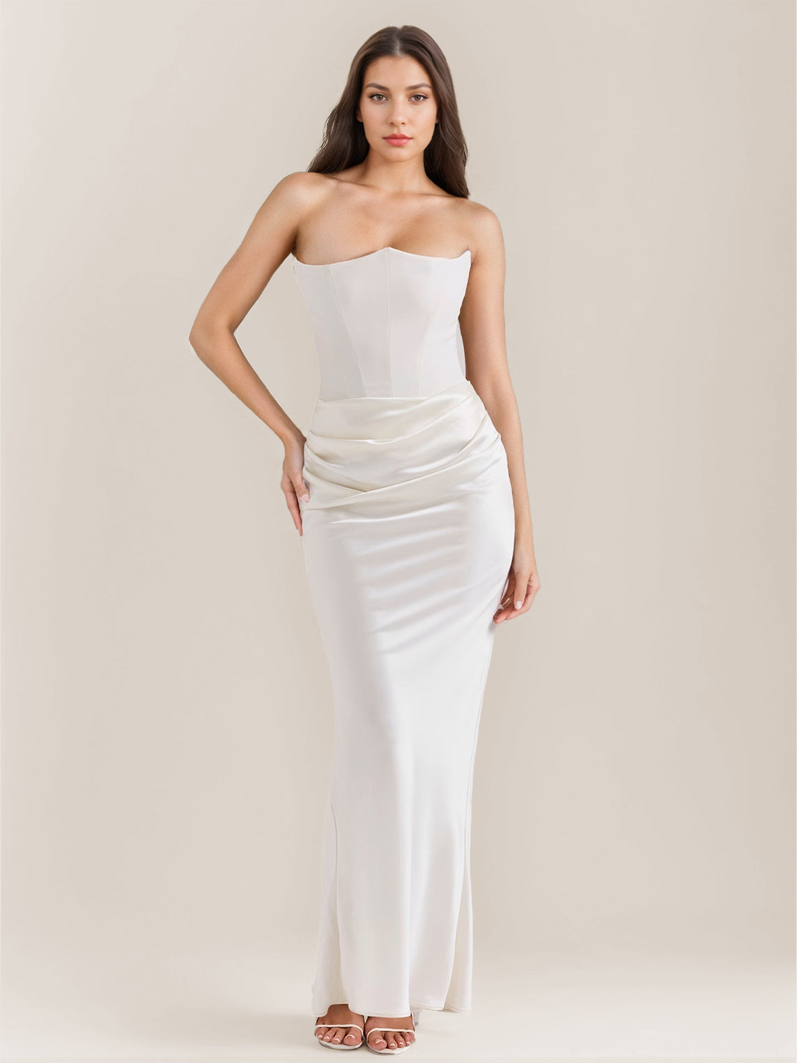 Bodycon Dresses Gray Sleeveless Pleated Chic Strapless Irregular Body-conscious Dress Sheath Dress