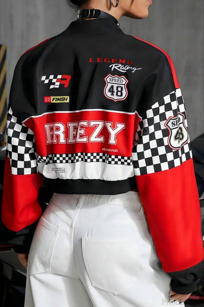 Biker Letter Print Short Long Sleeve Jacket