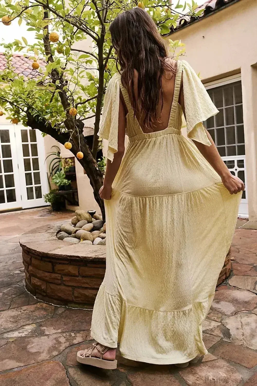 Black Embroidery Round Neck Flare Boho Dress