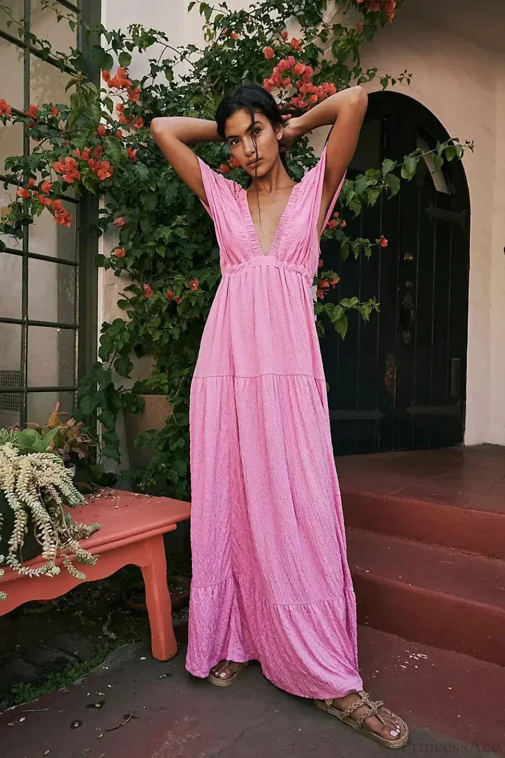 Black Embroidery Round Neck Flare Boho Dress