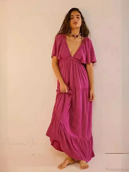 Black Embroidery Round Neck Flare Boho Dress