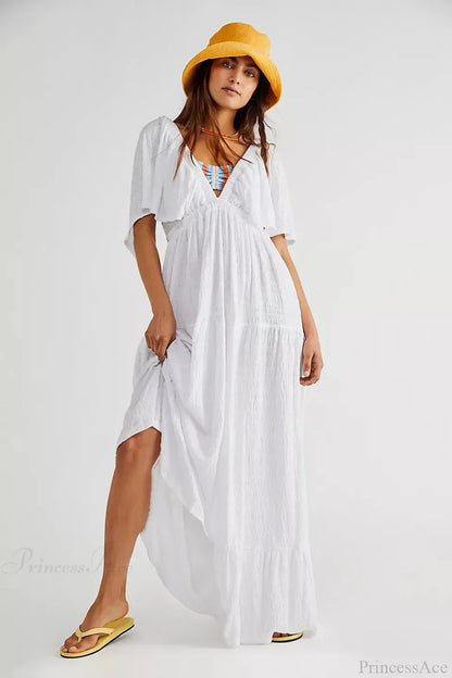 Black Embroidery Round Neck Flare Boho Dress