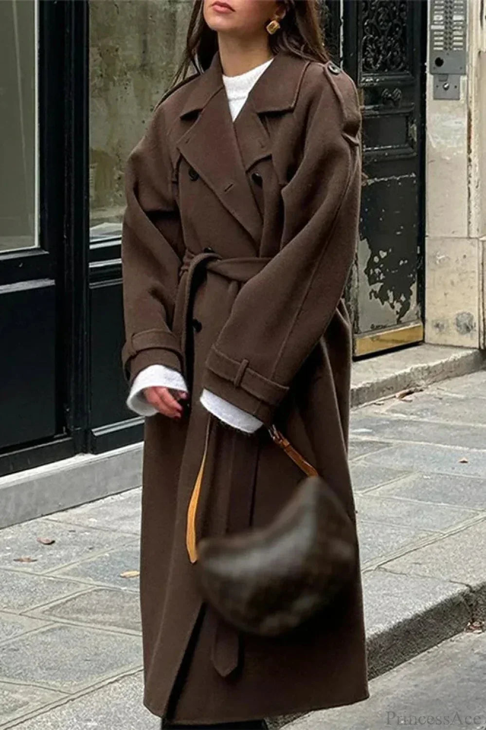Black Loose Lapel Double-Breasted Overcoat