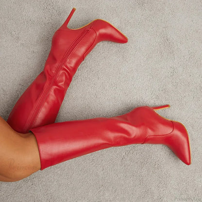Black Pointed Sexy Luxury High Heels Catwalk Women Knee High Boot