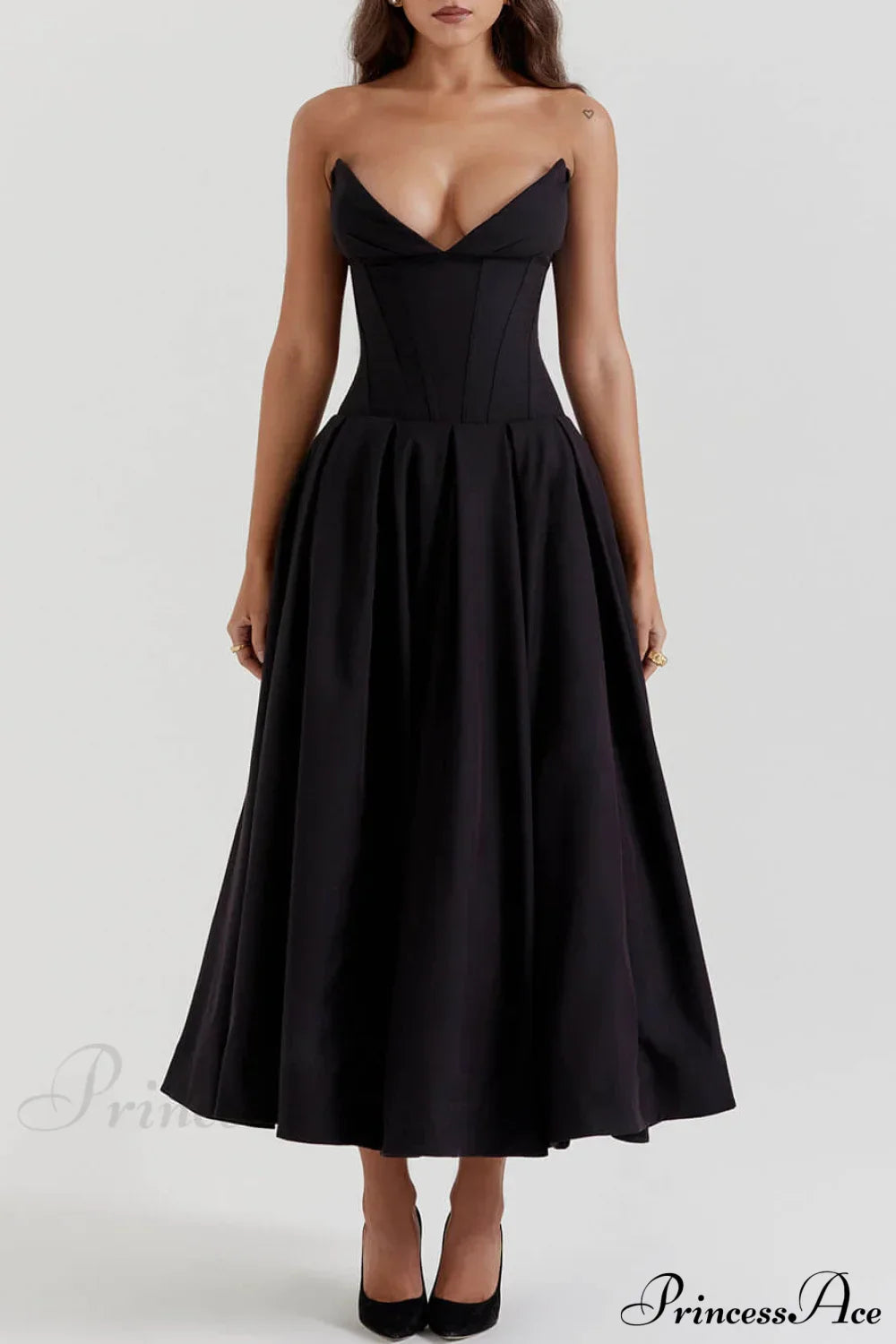 Black Strapless Stylish Midi Dress