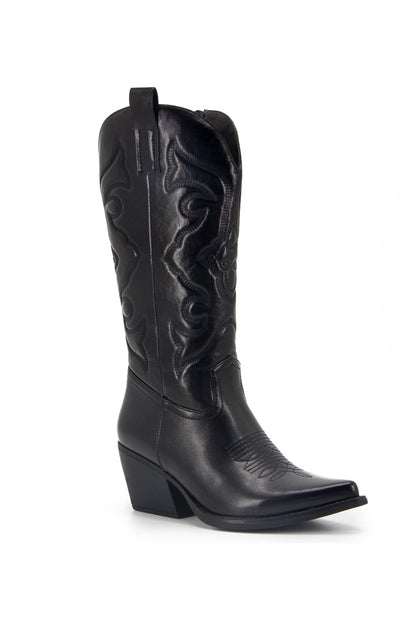 Pointed-toe Mid-calf Chunky Heel Cowboy Boots