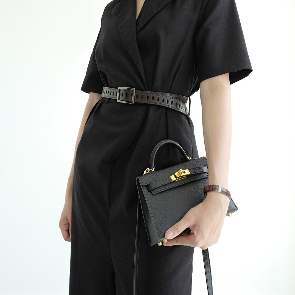 | Structured Leather Handbag with Gold Lock
