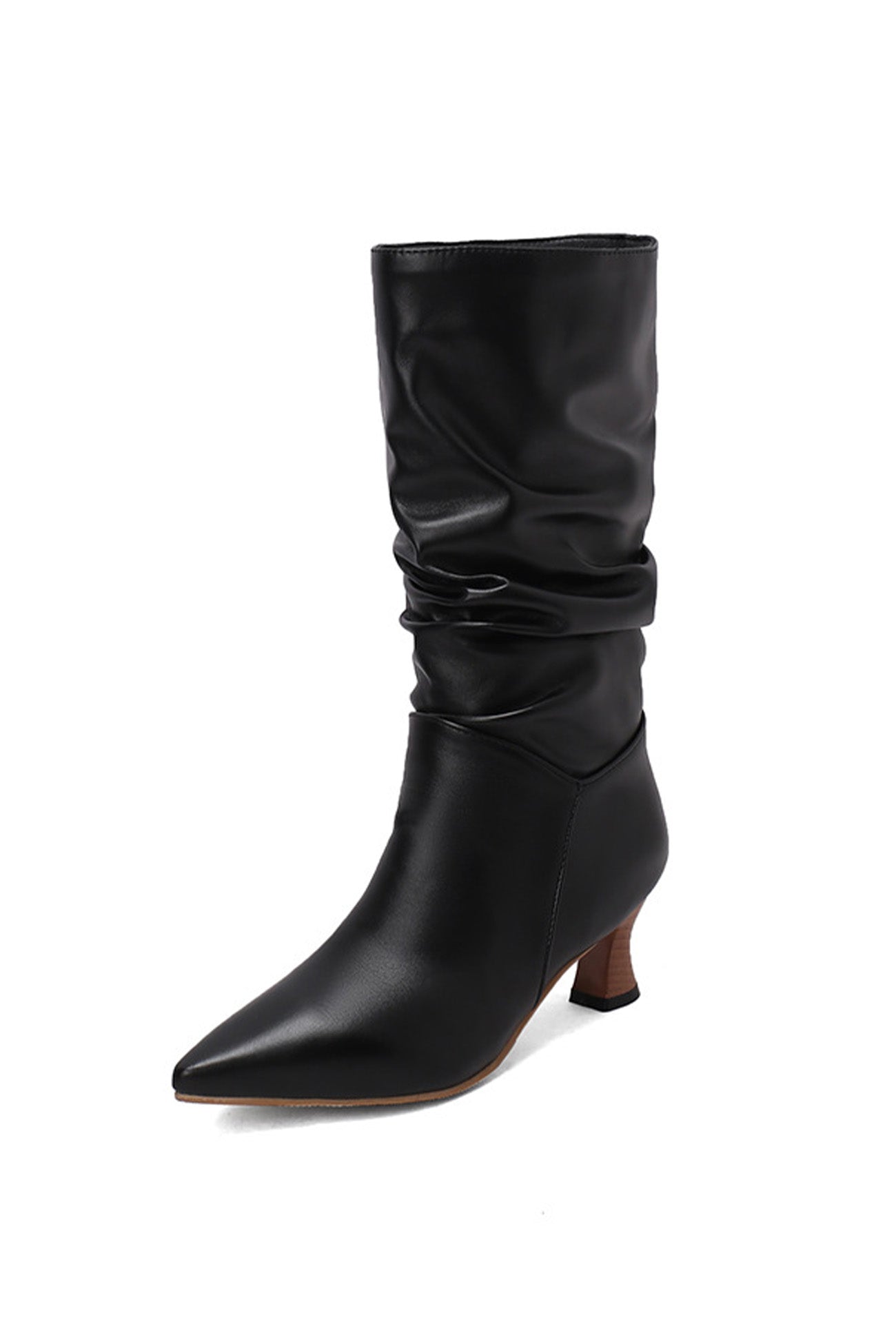 Stacked Block Heel Pointed-Toe Mid-Calf Boots
