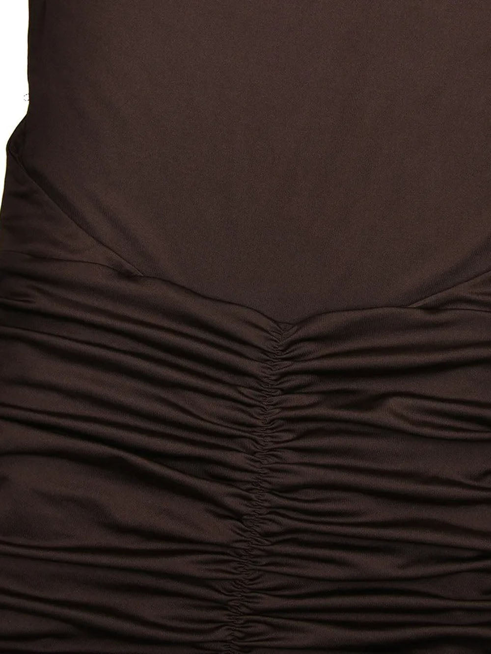 Boat Neck Backless Side Cut Out Ruched Metal Brooch Panel Sheer Maxi Gown