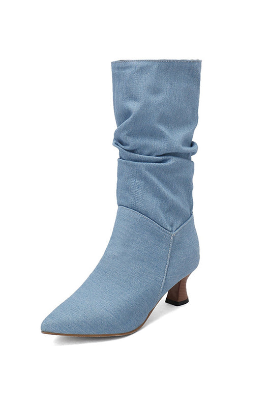Stacked Block Heel Pointed-Toe Mid-Calf Boots