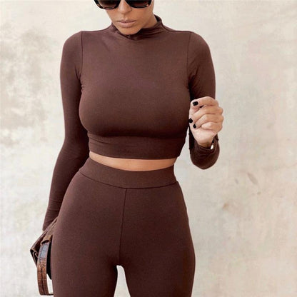 KittenAlarm - Bobbie Long Sleeve Crop Top & High Waist pants Set