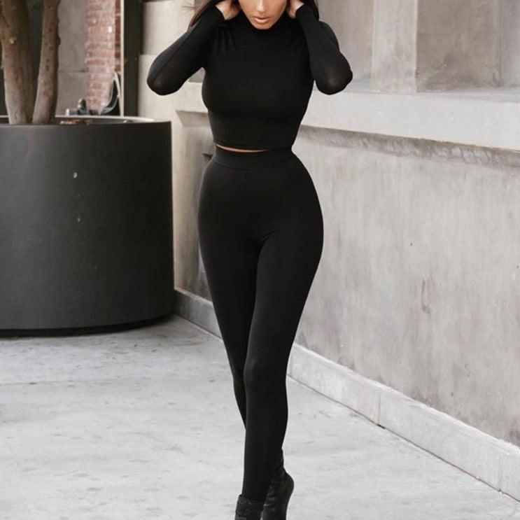 KittenAlarm - Bobbie Long Sleeve Crop Top & High Waist pants Set