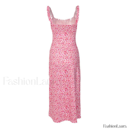 Bohemian Flower Print Ruched Detail Sleeveless Midi Sundress - Red