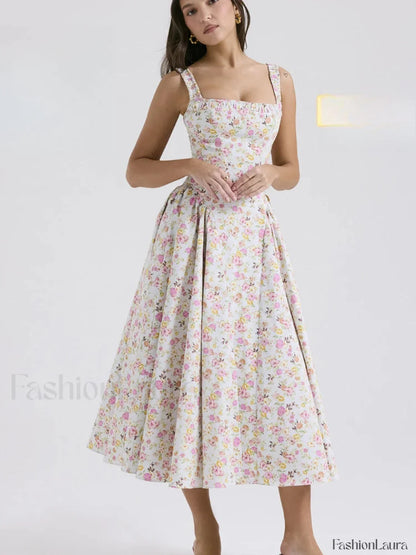 Bohemian Fragmented Flower Midi Dress