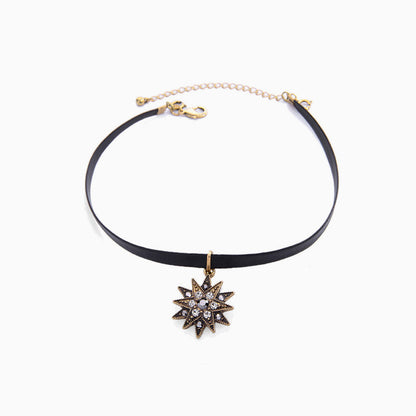 Black Layered Necklace with Rhinestone Pendant Charm