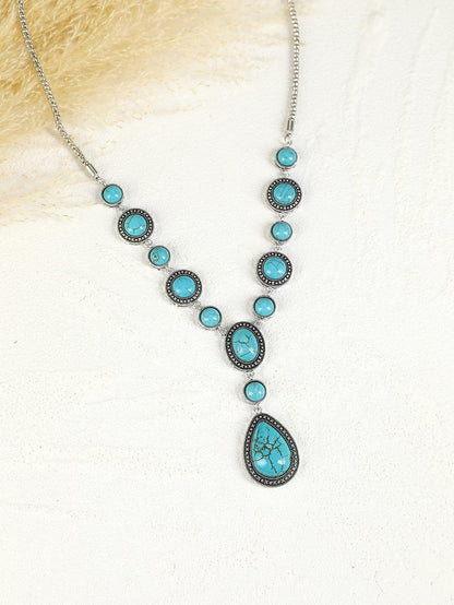 Turquoise Crackle Water Drop Necklace Bohemian Vibes