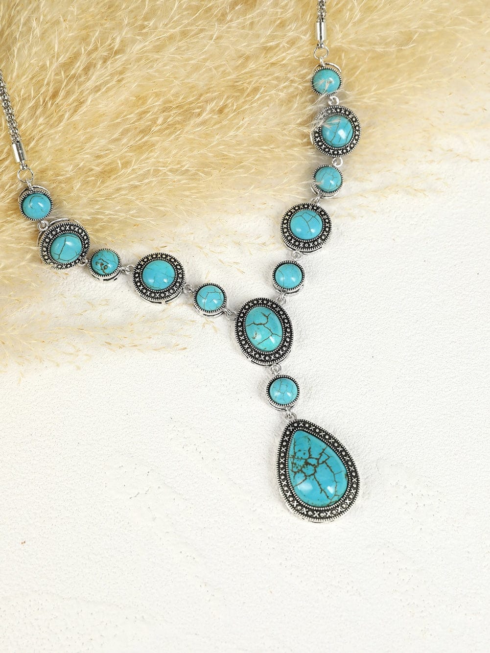 Turquoise Crackle Water Drop Necklace Bohemian Vibes