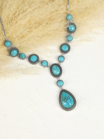 Turquoise Crackle Water Drop Necklace Bohemian Vibes