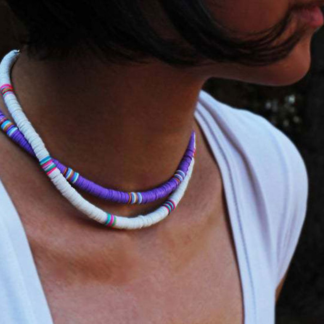 Boho Mixed Color Bead Necklace - White