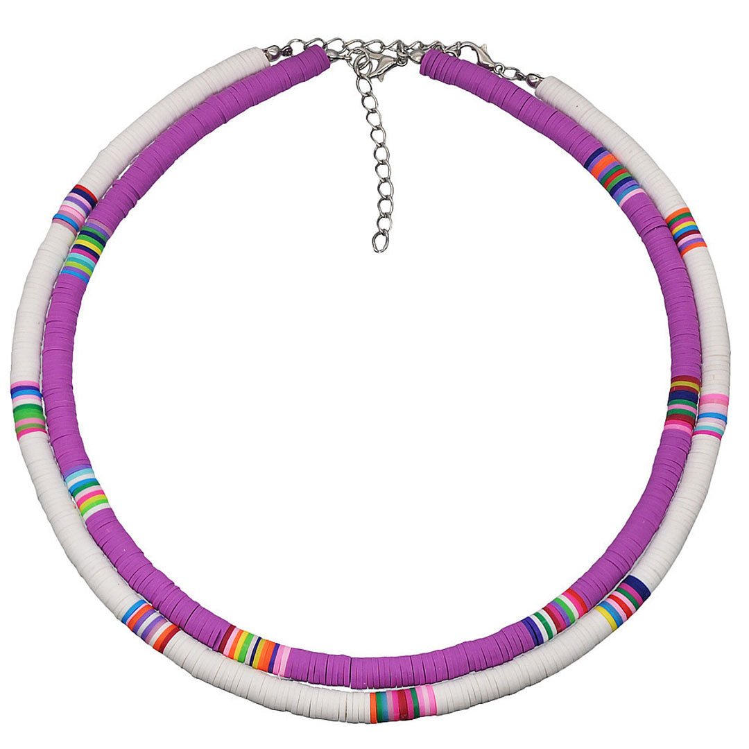 Mixed Color Bead Necklace in Boho Beach Style - Purple