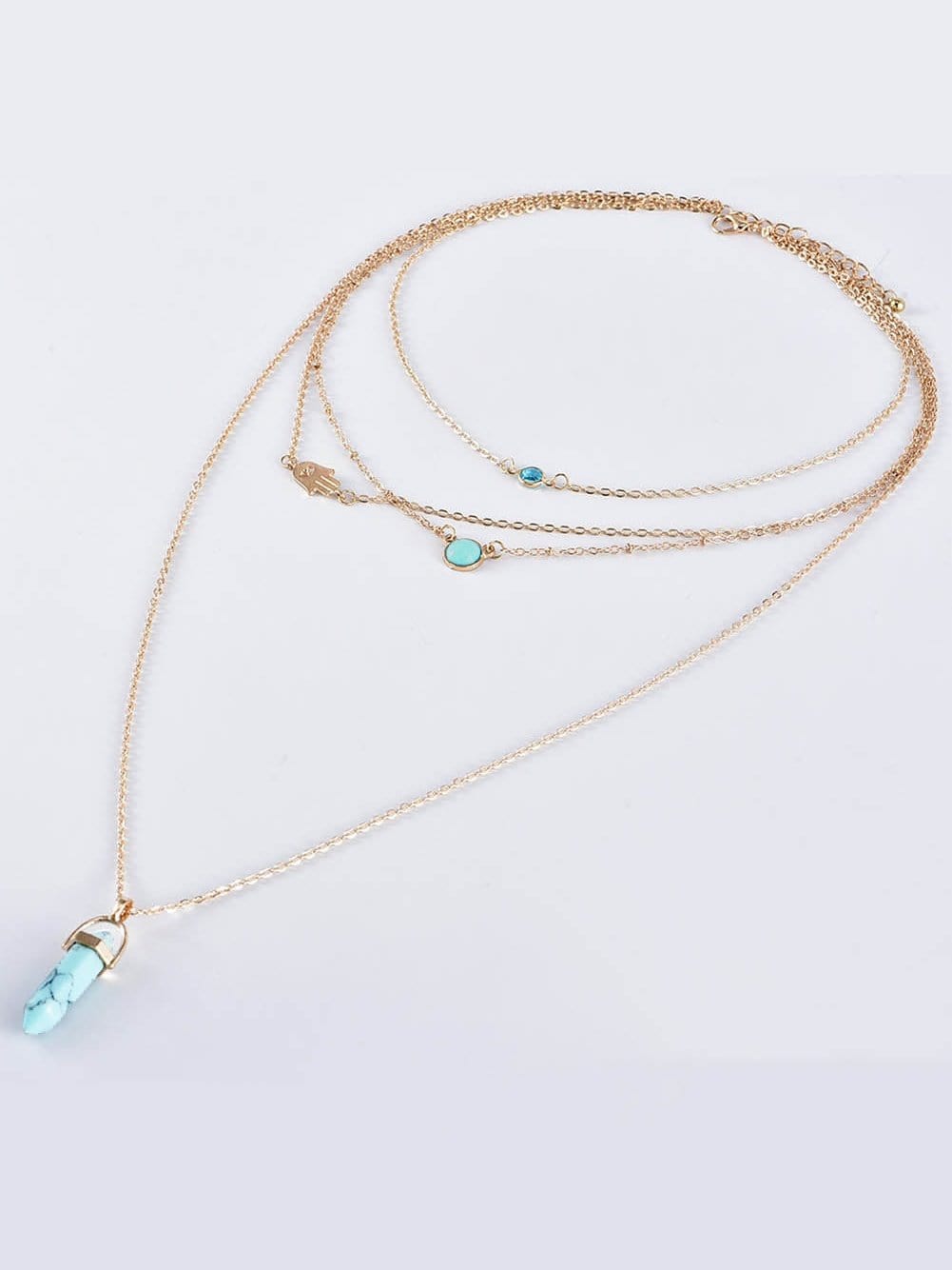 Turquoise Pendant Layered Necklace in Boho-Chic Gold