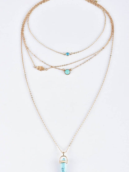 Turquoise Pendant Layered Necklace in Boho-Chic Gold