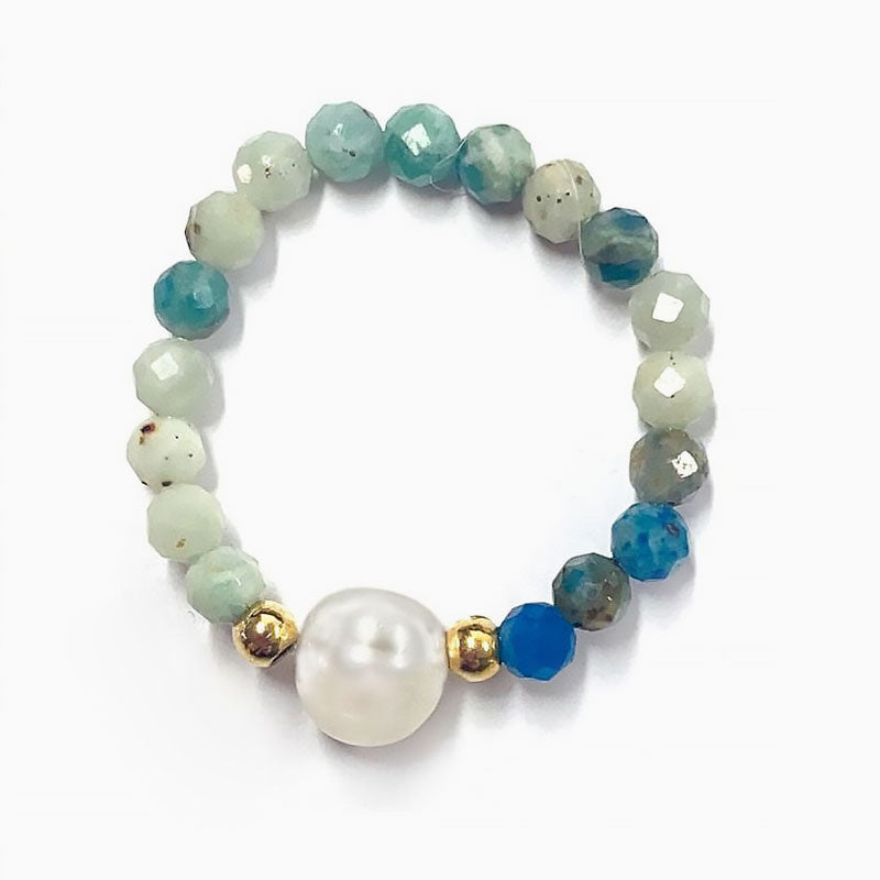 Boho Gemstone Baroque Pearl Bead Ring in 18K Gold Plating
