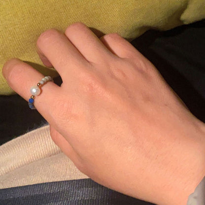 Boho Gemstone Baroque Pearl Bead Ring in 18K Gold Plating